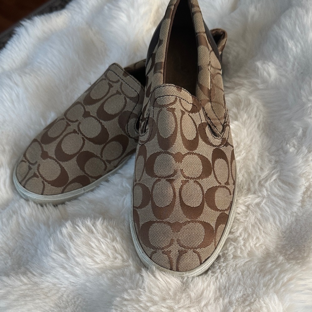 Coach Monogram Slip-On Sneakers in Brown and Tan